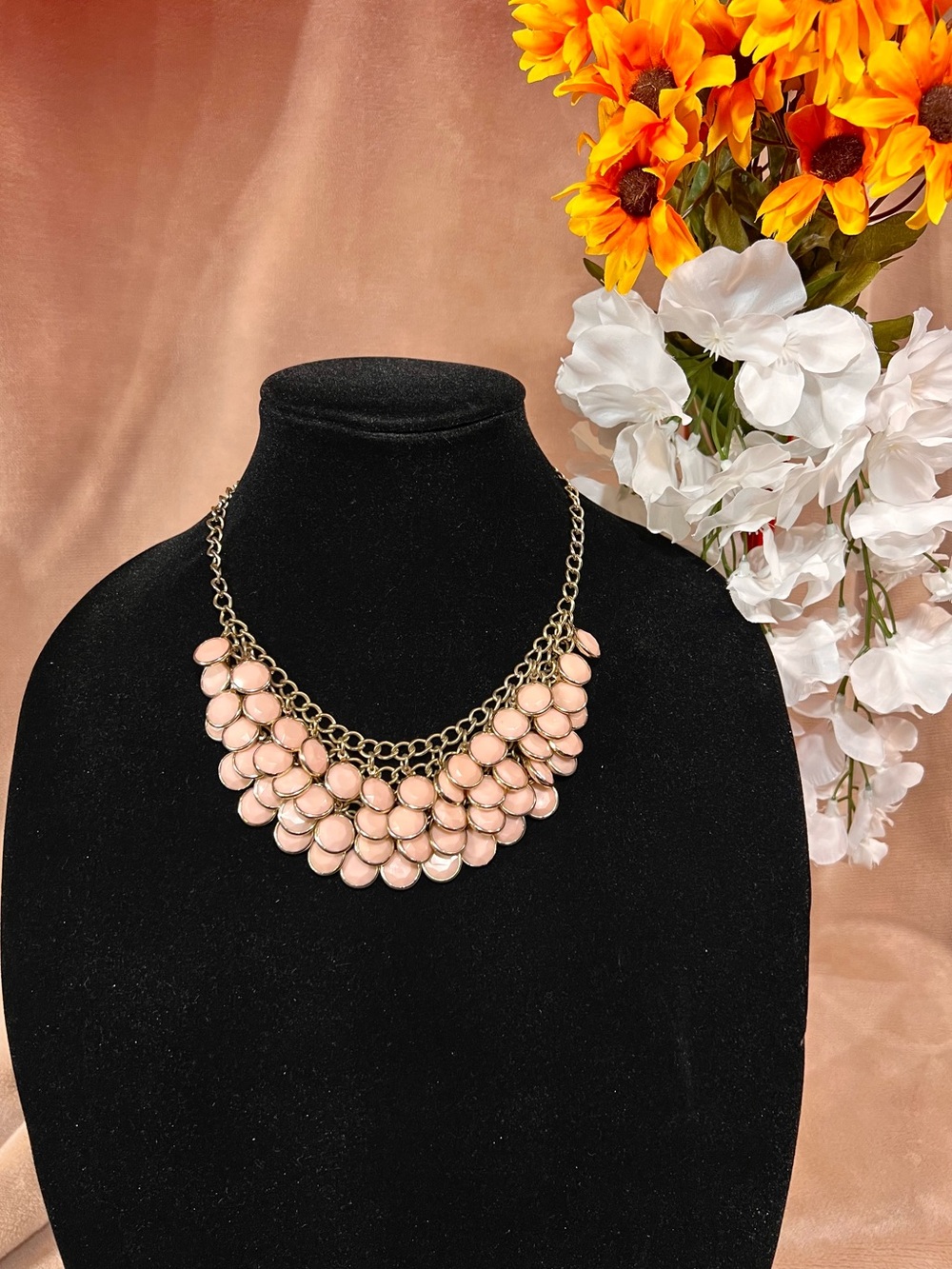 Gold Statement Chain Layered Necklace with Pink Beads | Boho Whimsy